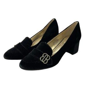 Bandolino Black Velvet Velour Block Heels with Gold Accent size 8